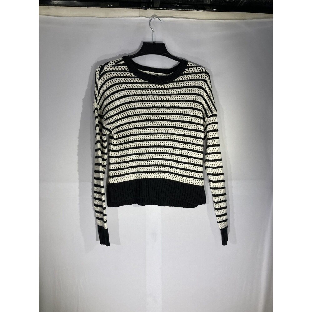 Aeropostale Striped Open Knit Sweater Womens Sz. XS Black White Slouchy Pullover
